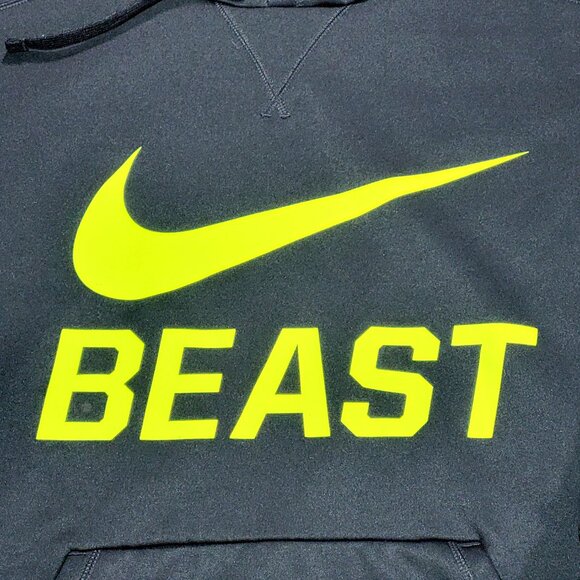Nike Therma Fit BEAST Hoodie Sweatshirt Men M Black Yellow Swoosh Logo Pullover - Picture 3 of 10